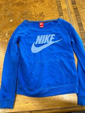 Nike Women's Blue Sweatshirt with White Logo